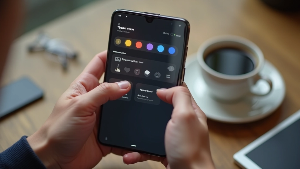 Hands holding smartphone displaying accessible theme switcher interface