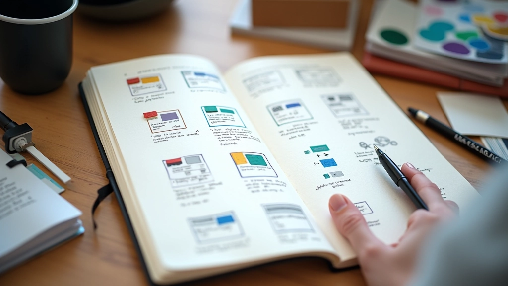 Design system documentation with hand-drawn theme architecture sketches